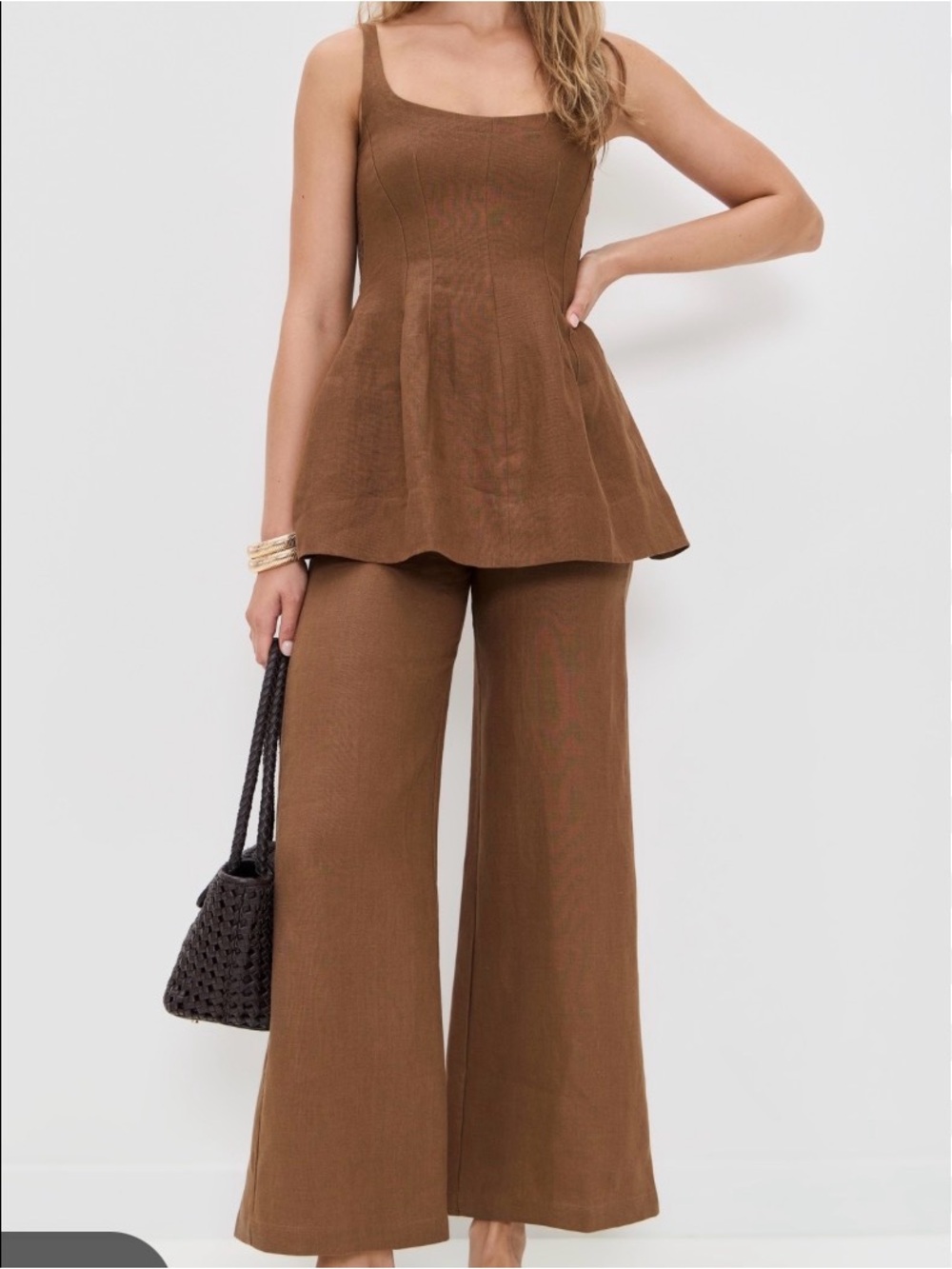 Faithfull the Brand Brown Wide-Leg Linen Blend Pants